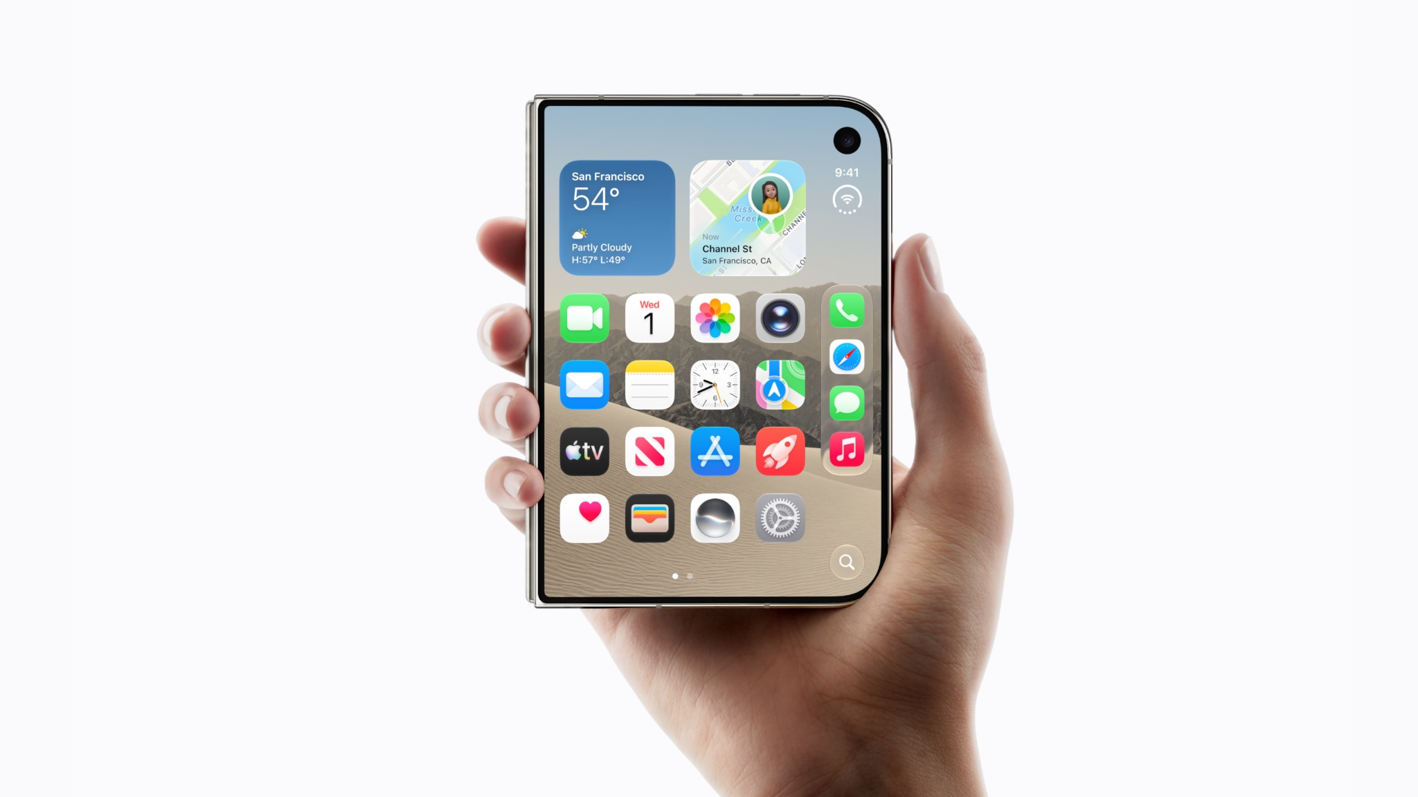 한 손에 펼쳐 든 iPhone Duo. 화면의 프로젝트 아이콘을 선택해 작업을 살펴보세요.